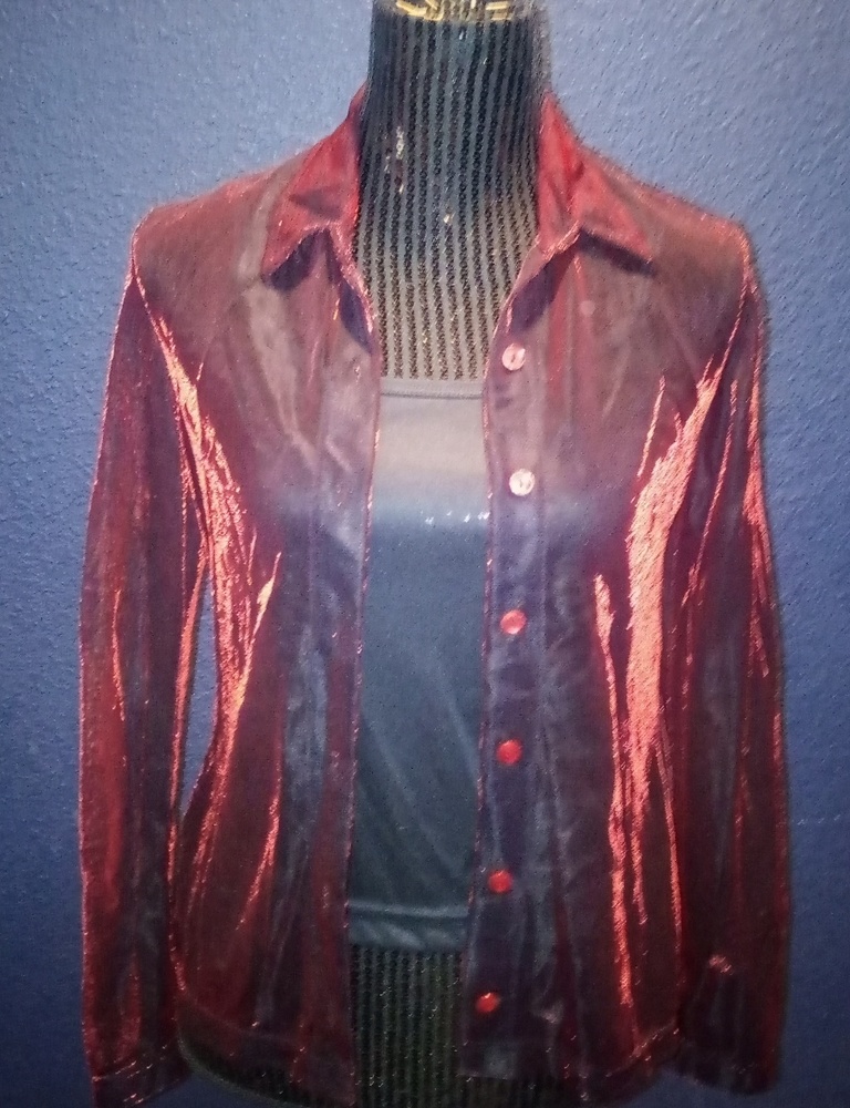 NWOT Vintage 90's Sheer Shiny Collared Blouse/Cami
